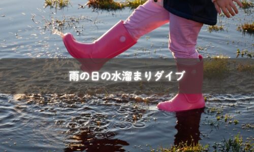 雨の日に水溜まりへ飛び込んで全身びしょ濡れで遊ぶ子どもたちの様子